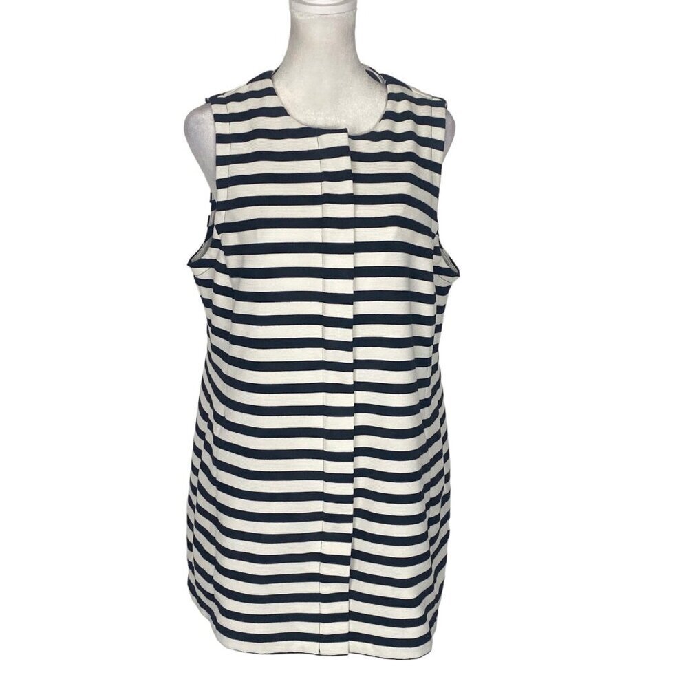 CHICOS Women Mini Dress Sz 1/M White Black Sleeveless Zip Front Nautical H-12
